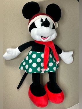 Minnie Mouse Plush Toy - Green Polka Dot Dress, Red Scarf